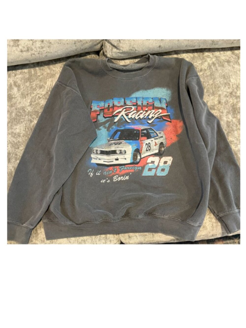 PACSUN "Foreign Racing" crewneck sweatshirt - washed charcoal grey - SIZE L